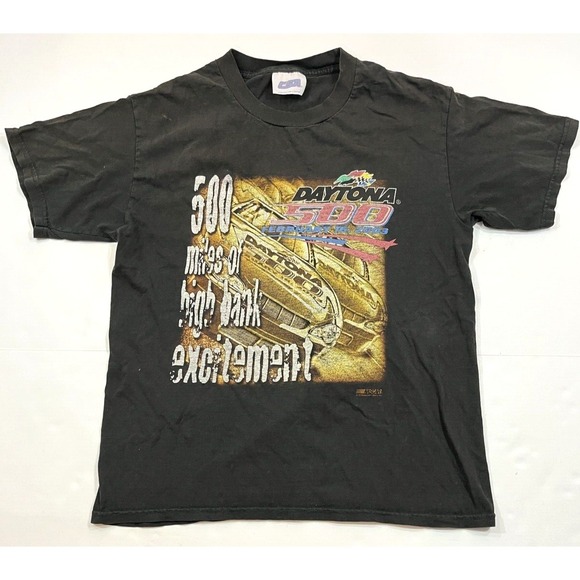 Vintage Y2K Daytona 500 Racing T Shirt Black Mens Graphic Tee 2003 NASCAR - Picture 1 of 4